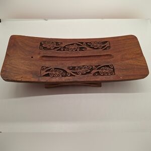 Intricately Carved Wooden Incense Holder